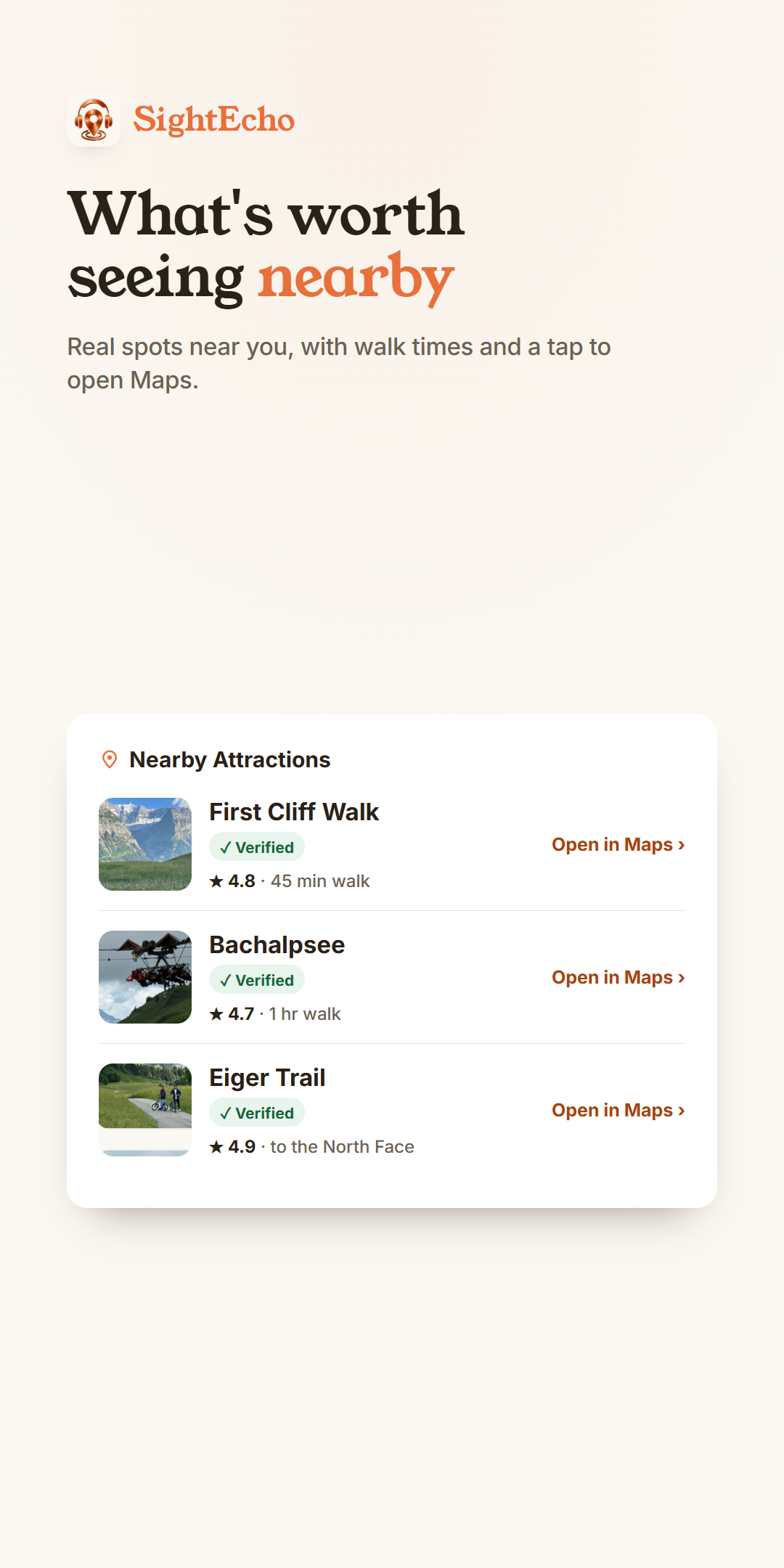 What's worth seeing nearby — real spots with walk times